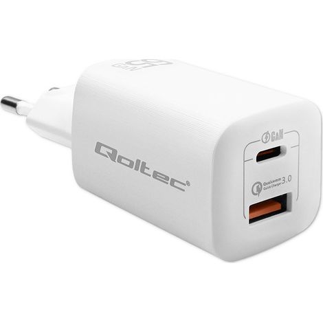 Qoltec 50765 mobile device charger Laptop. Portable gaming console. Power bank. Smartphone. Smartwatch. White AC Fast charging Indoor tablet (1/3)