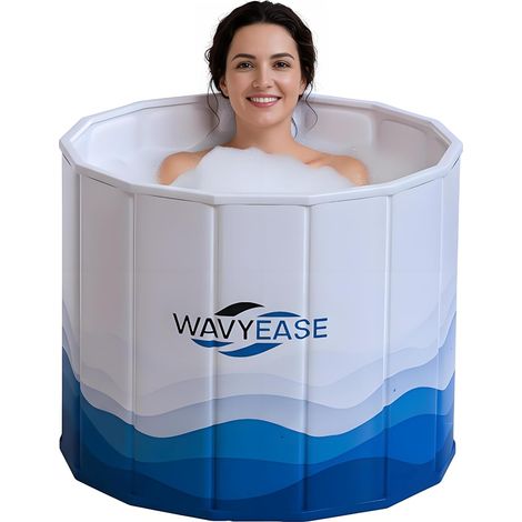 Baignoire Glaciale Portable Adulte 80 cm (Lg) × 66 cm (Ha) – Rapide à Plier, Bain Froid et Chaud, Thérapie de Récupération Athlétique, Structure Renforcée, Spa Domestique et Extérieur (Blanc)