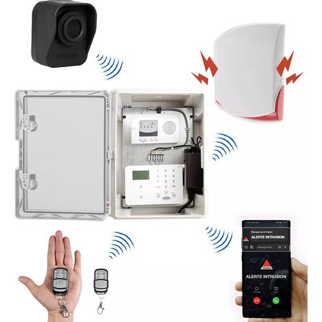 Kit "hangar agricole" - Point d'alerte GSM 4G IP65 + 1 détecteur de mouvement à piles + sirène 120 dB (DA600+/KP) (1/5)