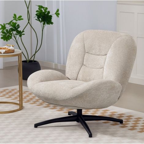 Sillón giratorio 82x70x52 cm blanco crema en poliéster con giro 360° (1/3)