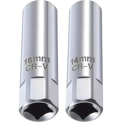 Lot de 2 clés à bougie d'allumage à anneau magnétique - 14 mm - 16 mm - Douille robuste avec insert magnétique - Clé à douille durable pour voitures et motos - Kit d'outils pour un montage et un (1/5)