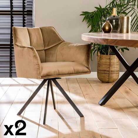 Fauteuil pivotant velours beige pied étoile MELBOURNE (lot de 2) (1/5)