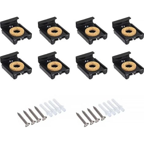 Lot de 8 fixations pour miroir - Clips à ressort - Kit de fixation murale avec chevilles et vis (noir) (1/4)