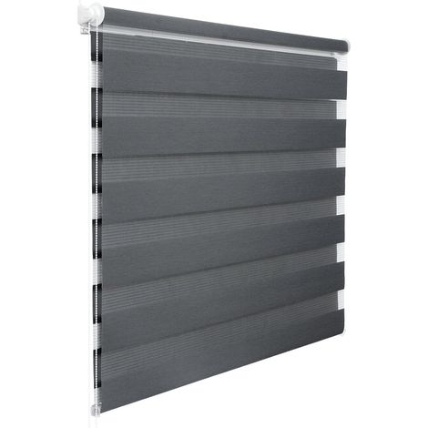 WOLTU Doppelrollo Klemmfix ohne Bohren, Duo Rollo Zebrarollo Fensterrollo Klemmrollo Seitenzugrollo Easyfix lichtdurchlässig und verdunkelnd Rollos für Fenster und Tür, Dunkelgrau 80x120 cm (BxH)