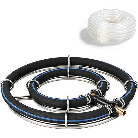 Aérateur de bassin solaire en acier inoxydable 304 - Anneau de ventilation - Diamètre : 25 cm - Avec tuyau de 5 m - Pierre à gazéifier pour un approvisionnement en oxygène dans les (1/5)