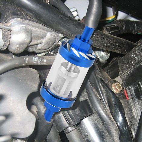 Kraftstofffilter für Benzin/Öl, Metall/Glas, 8-mm-Gewinde, Motorrad-Ersatzfilter (Blau) (1/5)