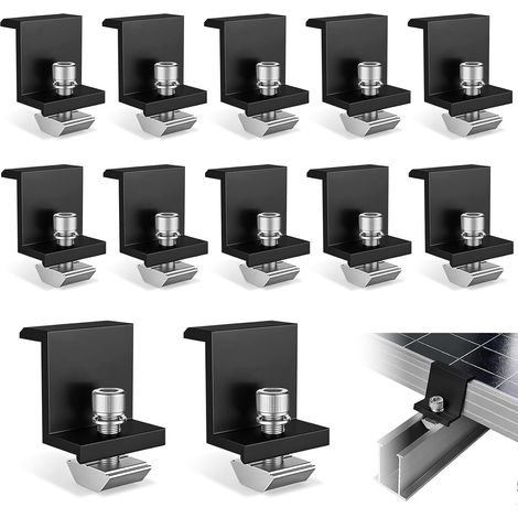 Lot de 12 Attaches Z Réglables pour Panneaux Solaires 30mm, Fixations Universelles en Aluminium pour Toit Plat/Camping-Car/Bateau, Système de Montage Photovoltaïque (1/5)