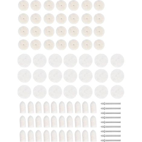 Kit de 88 coussinets de polissage en feutre, laine et tampons à lustrer pour perceuse et outil rotatif. (1/5)