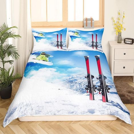 Bettwäscheset 135x200 cm mit Skifahrer-Motiv, 2-teilig, Mikrofaser