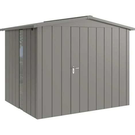 Hörmann Metall-Gerätehaus "Juno" mit Satteldach, JSD9 - Modern, 262 x 214 cm (B x T), graualuminium, mit bodentiefem Fenster, 1-flüglige Tür, Anschlag rechts (1/5)