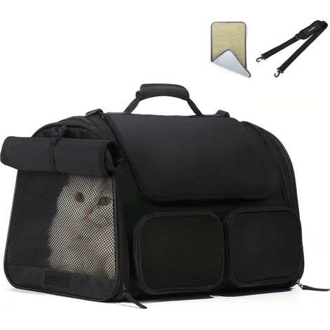 Sac de Transport pour Chien et Chat, Approuvé par Les Compagnies Aériennes, Sac de Transport Pliable pour Petits Animaux de Compagnie jusqu'à 20 kg, Noir (1/5)