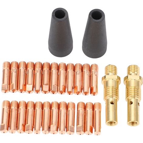 Lot de 28 accessoires soudure MIG: pointes 0,9mm, buses sans gaz noyau fondant, diffuseurs gaz pour Magnum 100L (1/5)