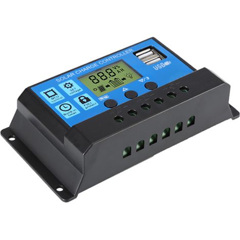 Contrôleur de charge solaire 30 A 12 V/24 V, identification automatique, paramètres PWM réglables, écran LCD, double port USB, contrôleur de panneau solaire avec mode de temporisation optique pour pan (1/2)