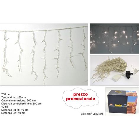 Decorazione Natale Tenda con Gioco Luci Bianco Fredda 200 Luci 4 Metri