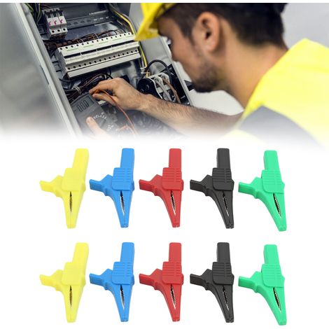pince de test de sécurité, pince de test de batterie, pince crocodile J.60039, grande pince en forme de pistolet avec fiche banane de 4 mm à l'extrémité, vendue par lot de deux (rouge, noir, jaune, bl (1/5)