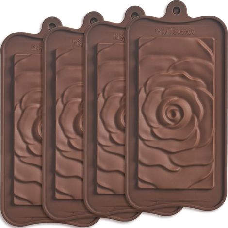 Lot de 4 Moules en Silicone pour Barre de Chocolat et Barre Energétique Motif Fleur de Rose