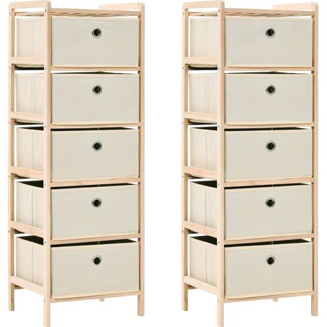 Coffres à paniers, lot de 2, avec 5 paniers en tissu, bois de cèdre, beige