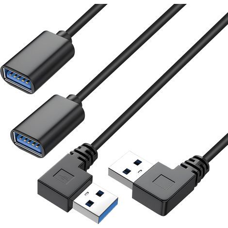 Stück 30 cm USB 3.0 Verlängerungskabel, Typ-A-Stecker auf -Buchse, kurzes USB-Kabel, 90°-Winkeladapter, rechter und linker Winkel, Datenübertragung, kompatibel mit PC und Laptop – Schwarz (1/5)