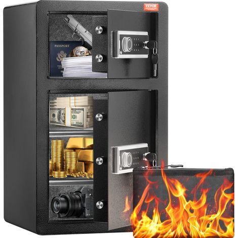 VEVOR Safe Tresor mit feuerfester Geldtasche, Doppeltüren-Safe 4,5 Kubikfuß, 2 höhenverstellbare Trennwände, digitaler Möbeltresor mit Schlüssel, Code, Safe für Geld Schmuck Wertsachen, Schwarz