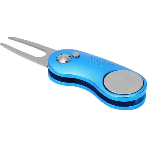 Golf-Divot-Reparaturwerkzeug aus Edelstahl mit Aluminiumgriff, automatischem Feder- und Klappmechanismus, blau (1/5)