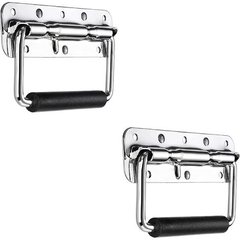 Folding Handles in Stainless Steel - 140 x 40 mm Spring Box Handle with Rubber Sleeve, Carry Handle for Tool Box, Flight Case and Trunk - Silver (1/5)
