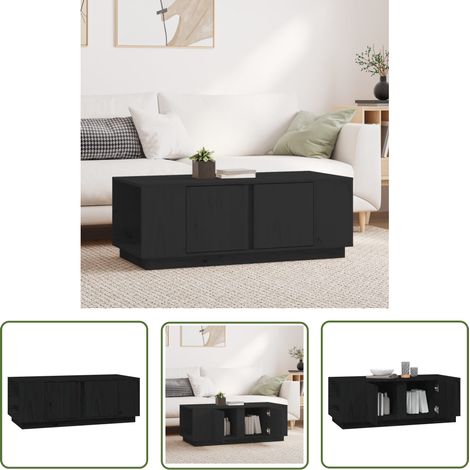 The Living Store Table basse Noir 110x50x40 cm Bois massif de pin - Table Basse - Meuble TV - Table D'appoint - Table Design - Bois Massif (1/5)