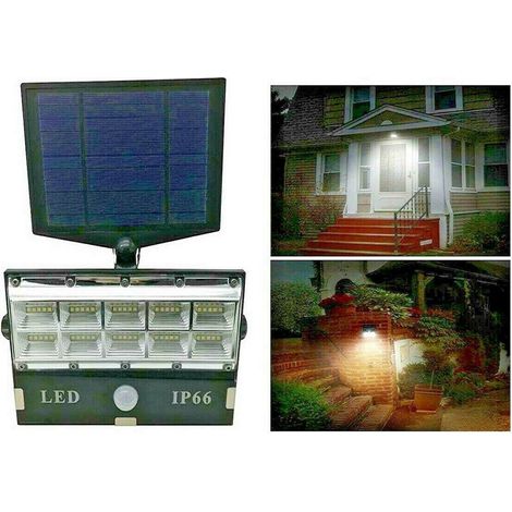 TrAdE Shop Traesio - Faro Faretto 50 Led Sensore Movimento E Pannello Solare Ricaricabile Luce Bianca - (1/4)