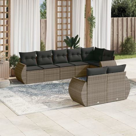 8-tlg. Garten-Sofagarnitur mit Kissen Grau Poly Rattan (1/3)