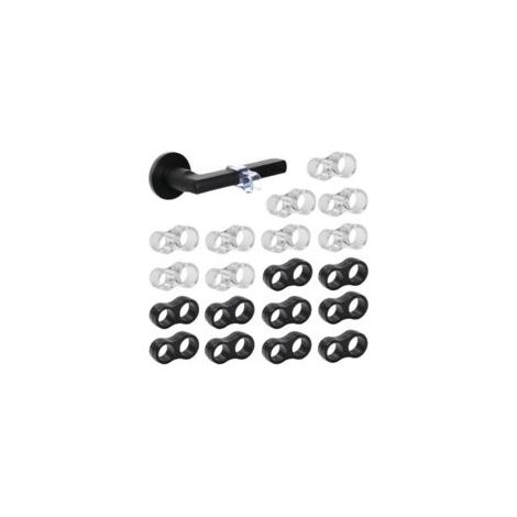 Confezione da 20 protezioni per maniglie delle porte in PVC trasparenti e nere, ideali per proteggere le pareti e prevenire danni, perfette per porte di bagni e uffici.
