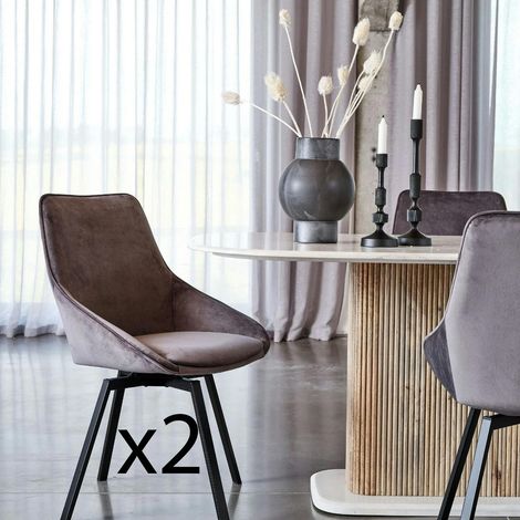 Chaise pivotante moderne en velours gris OKA (Lot de 2) (1/5)