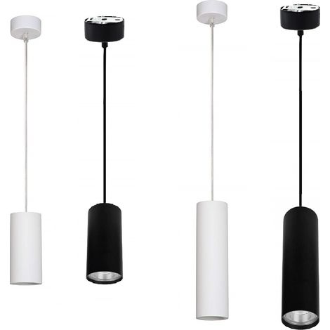 Faretto cilindro pendente a sospensione con attacco gu10 bianco nero 15 e 30 cm Nero 15 cm