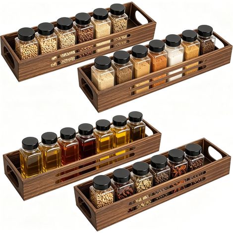 Lot de 4 supports à épices muraux, autocollants en bambou, étagère à épices pour portes d'armoire, réfrigérateur, debout ou suspendue, utilisable pour la maison, le bureau, la cuisine, la (1/5)