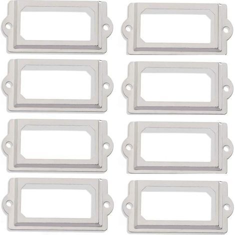 Set di 50 porta etichette vintage in metallo nichel bianco (60 x 17 mm) per cassetti di biblioteca (1/5)