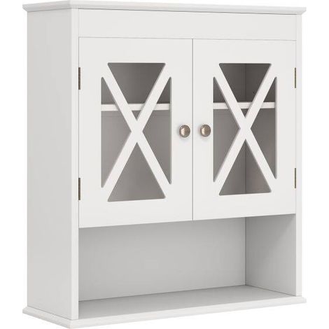 Meuble mural de salle de bain avec 2 portes acryliques, armoire à pharmacie - blanc (1/5)