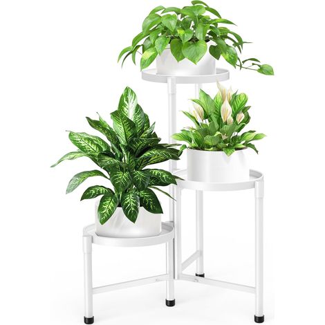 3 Niveaux Support de Plante en Métal, Multiple Étagère pour plantes Étagère à Fleurs Pots, Décoratif Support Jardinière Présentoir de Fleurs pour Salon Balcon (Blanc) (1/5)