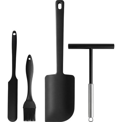 Crêpes Verteiler Set mit Spatel und Silikonbürste, Edelstahl & Silikon