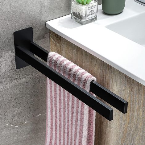 porte Serviette Carr En Acier Inoxydable Deux Bras, Porte Serviette Murale Pour Salle De Bain Et Cuisine Noir Mat 39 Cm (1/5)