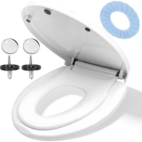 Abattant WC avec Frein Chute, Lunette Toilette O-Forme, Couvercle Cuvette Toilette Universel, Siège WC Magnétique Familial pour Adulte, Lunettes avec Fonction Fermeture Douce Blanc (1/5)