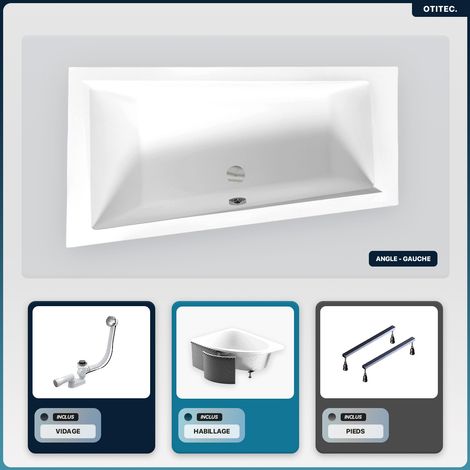 Baignoire asymétrique - 150 x 85 cm - Gauche - avec Habillage - Pieds - Vidage Chrome - INTIMA SLIM (1/5)