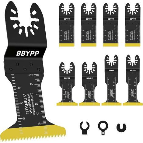 Lot de 8 - Lame Scie Oscillante - Accessoire Multifonction - Coupe Métal Bois Plastique - Revêtement Titane - Pour Dremel Bosch Fein - Argent - 90x35mm 105x45mm (1/5)