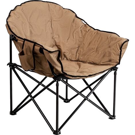 Silla de camping plegable de gran tamaño con portavasos y respaldo alto