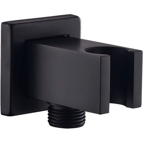 Support de douche en cuivre avec raccord de tuyau de douche pour douchette à main (noir) (1/5)