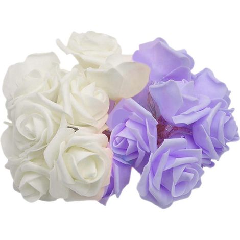 Lumières LED en forme de rose, fleurs artificielles pour jardin féérique, patio ou chambre-White Violet