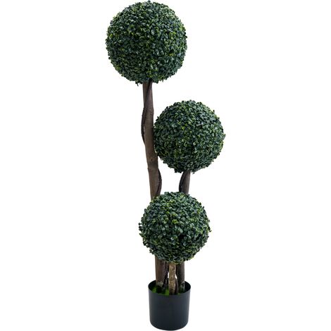 Arbre topiaire artificiel 3 boules en buis, feuillage vert foncé – Plante décorative réaliste pour maison, jardin, terrasse, entrée – Pot Milan – Usage intérieur/externeérieur (1/5)