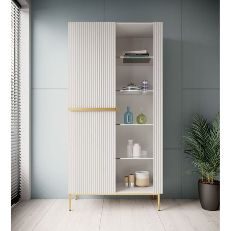 BOBOCHIC - Meuble vitrine H200 cm 2 portes KASHA pieds or   Blanc (1/5)