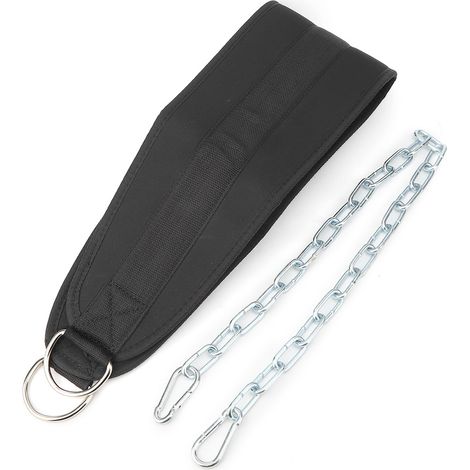 Ceinture de dips lestée pour tractions et musculation, équipement fitness avec anneaux doubles pour haltères et barres. (1/5)
