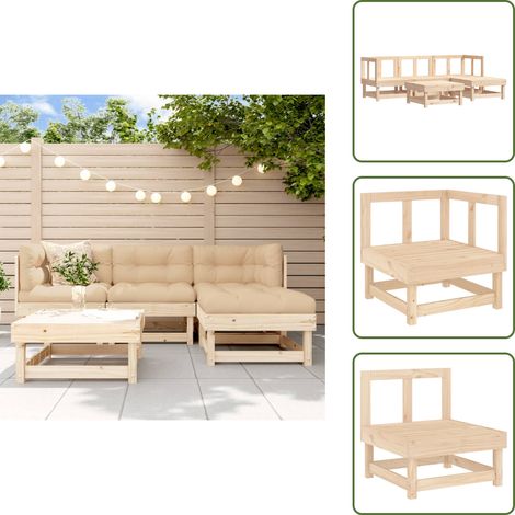 Divano angolare - vidaXL Set Mobili da Giardino 5 pz in Legno Massello di Pino - Divano centrale