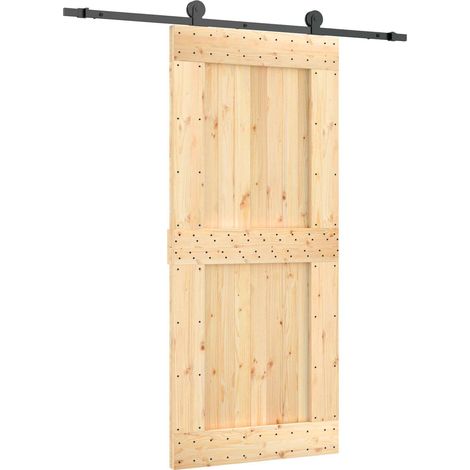 Sliding Door Natural and Black 90 x 210 cm Solid Pine Wood vidaXL (1/5)
