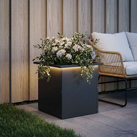 vidaXL Jardinera para jardín con luces LED Negro 40 x 40 x 40 cm Acero (1/5)