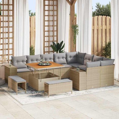 Conjunto de sofá de jardín con cojín 12 pcs Beige y Gris Claro